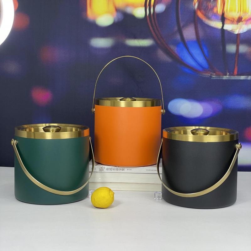 Stainless Steel Double-Layer Ice Bucket with Handle and Lid for Champagne, Wine, or Bar Use