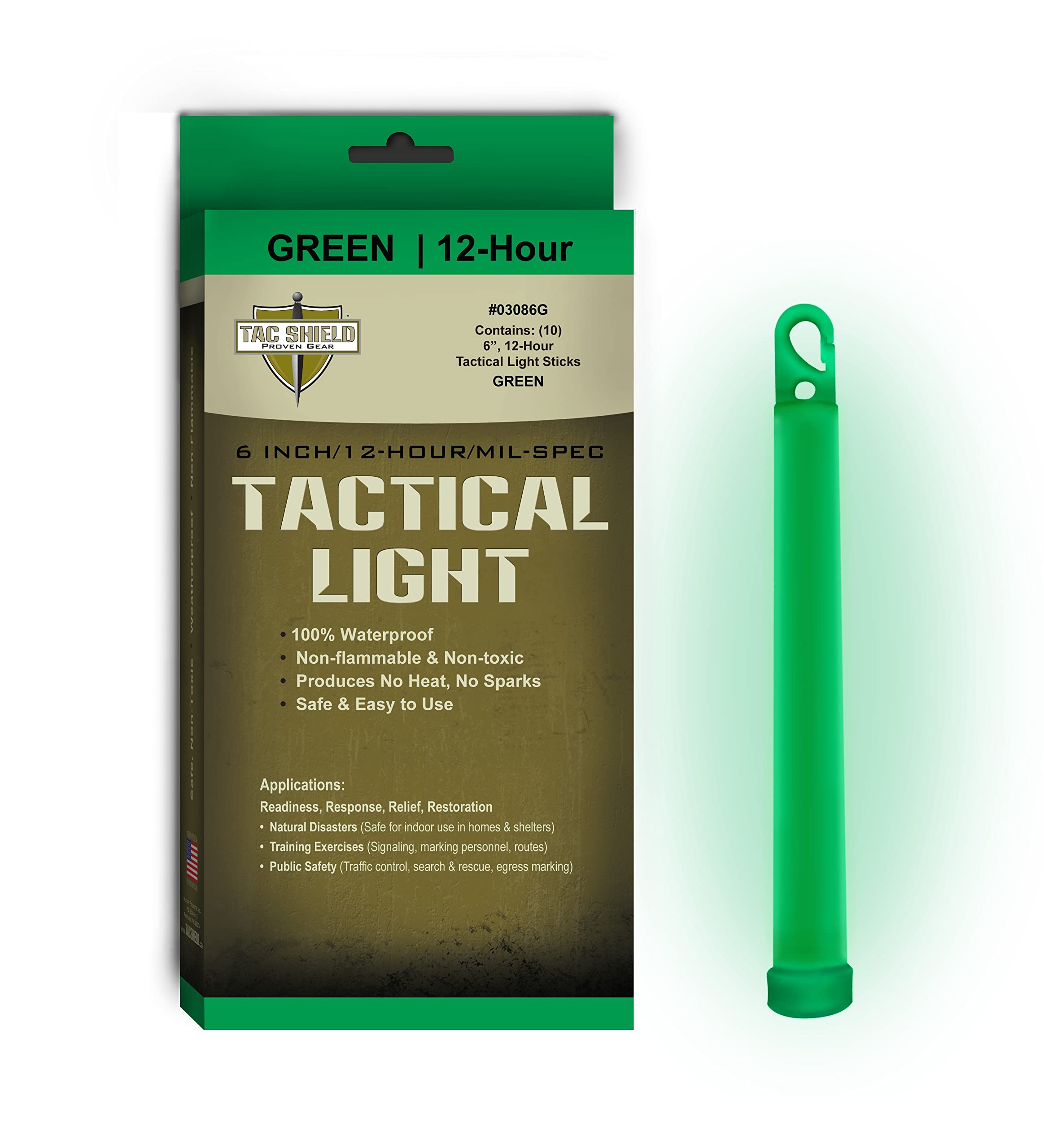 

TAC SHIELD Glow 6 Pack of Green Sticks, inch, 10, зелений