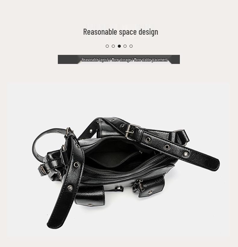 Niche Distressed Leather Single-Shoulder Bag with Personalized Rivets, Workwear Style Underarm Crossbody Bag
