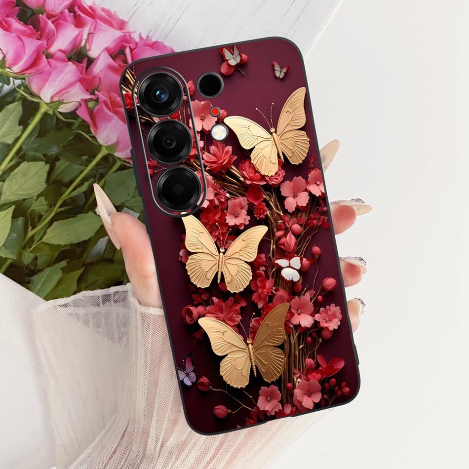 For Tecno Camon 50 4G CN5 Cute Flower Butterfly Cat Painted Case For Tecno Camon50 4G Black Silicone Soft Phone Cases