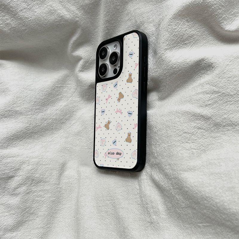 ins Korean polka dot is suitable for Apple 17ai women's 16promax black edge iphone15plus mobile phone case.