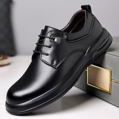 Fashion Leather Shoes Men Soft Sole Casual Leather Shoes Lace Up Oxfrods Thick Sole Soft Leather British Versatile Busienss Men's Shoes