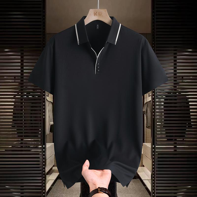 

Шелковая рубашка-поло ретро с коротким рукавом для мужчин, летняя универсальная верхняя рубашка, футболка-поло с цветными блоками и воротником 2XL чёрный