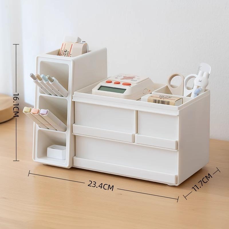 Creative Oblique Pen Holder Storage Box with Drawer Organizer Large Capacity Office Table Stationery Files Organizer with Cover