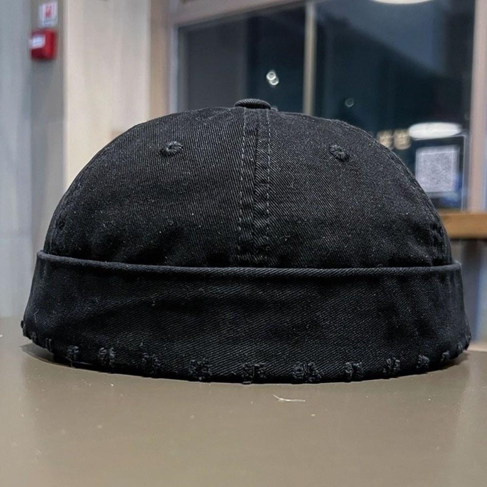 Vintage Washed Denim Brimless Docker Cap Cotton Solid Color Vintage Dome Hat Adjustable Brimless Hat Boy Girls