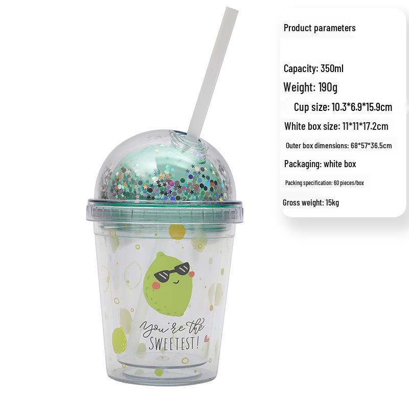 350ml Cute Cartoon Fruit Water Cup with Dome Lid & Straw for Kids