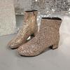 Women's Boots 2026 Autumn Bling Sequins Solid Color Side Zipper Luxury Fashion Comfortable Midsole Boots Zapatos De Mujer Party