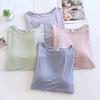 Women O-neck T-shirt with Built-in Bra Casual Solid Color Short Sleeve Top