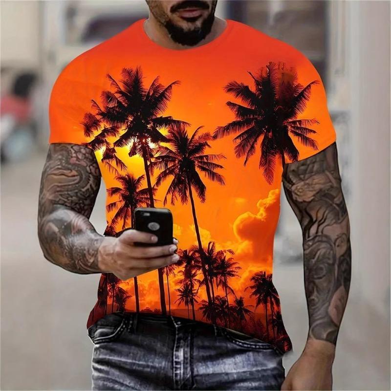 3D Printed Short Sleeved Hawaiian Coconut Tree Fashion Pattern T-shirt Cool Top