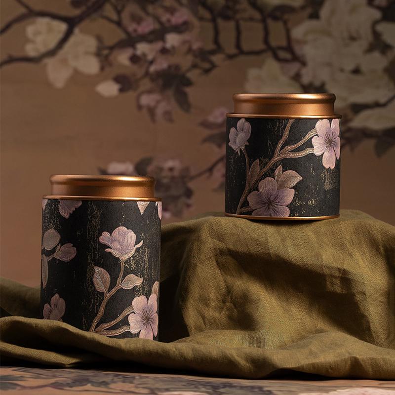 Kitchen Sealeds Canister Chinese Style Tea Box Convenient Exquisite Flower Prints Round Tea Tin Tea Storage Snacks Storage Box
