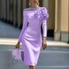 Rochie de Vară Noutăți Croială Slim Culoare Uni Decorațiune Florală Gât Rotund Rochie de Seară pentru Femei