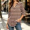 Women's Fashion Striped Print Neck 3/4 Sleeve T-Shirt Top for Everyday Wear