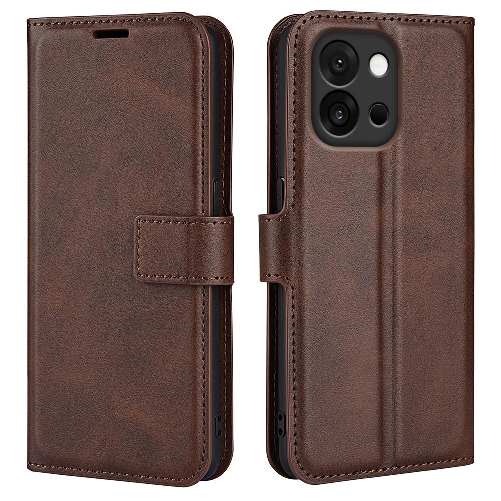 

For OnePlus 13T 5G Stand Case Anti-Scratch Calf Texture Leather Phone Cover Brown