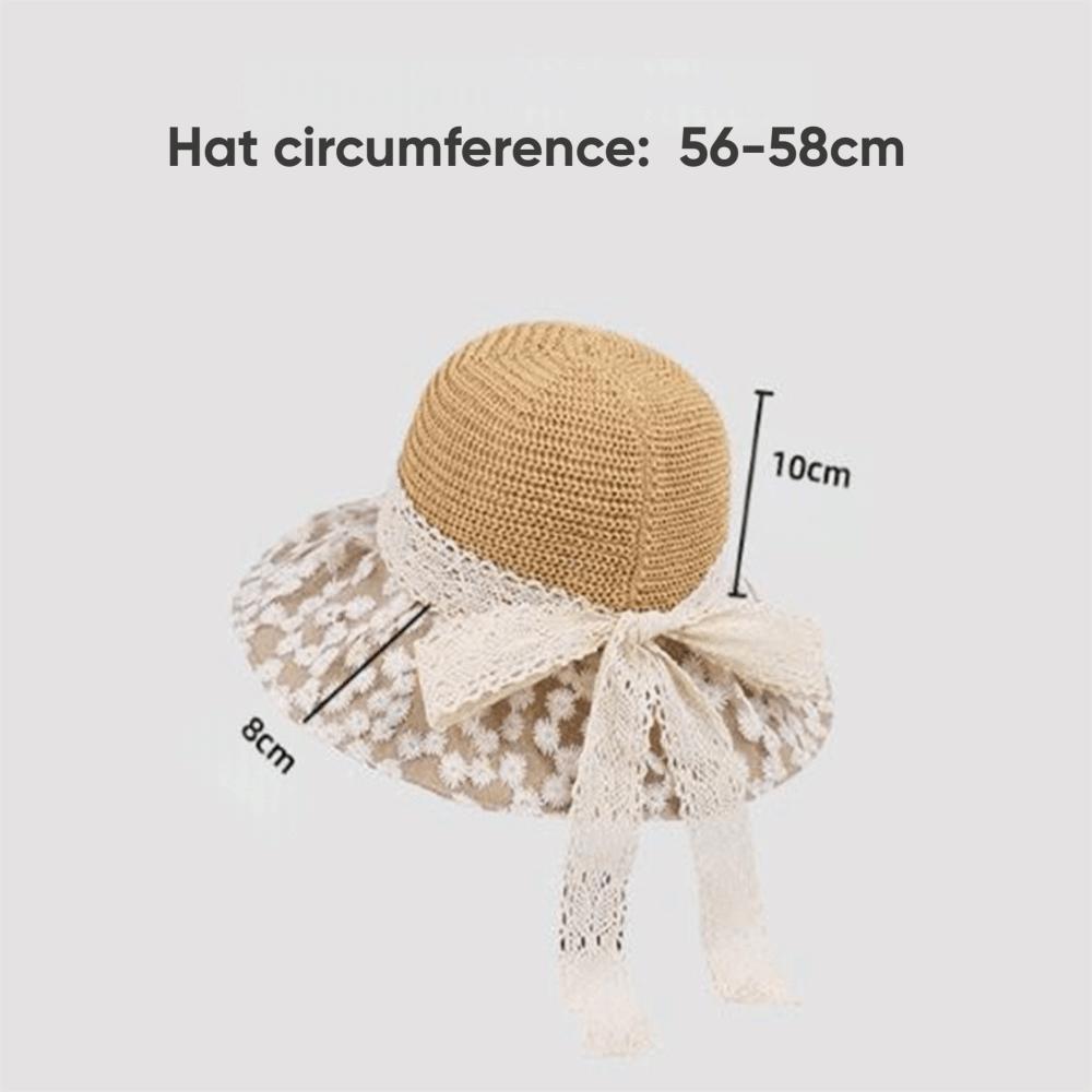 Lace Ribbon Bow Straw Bucket Hat Wide-Brim Fisherman Hat Elegant Beach Hat Outdoor Beach Travel