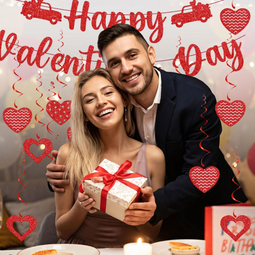 New Valentine's Day Party Decoration Set, Valentine's Day Banners, Heart Spiral Tags