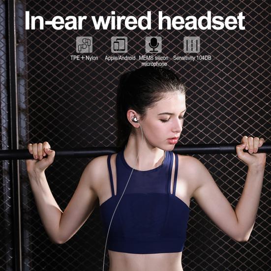 Wired Earphones In-Ear Noise Reduction Deep Bass Headphones with Microphone and Volume Control for Smartphone Laptop Computer