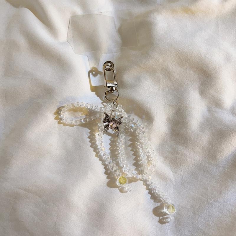 Elegant Keychain with Bowknot Pendant Phone Charm Simple Phone Lanyard Wrist Strap Hanging Keyring for Phone Case Bag