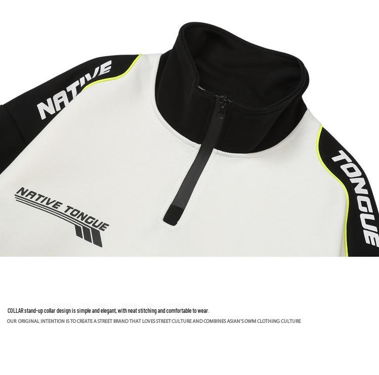 Unisex Retro Racing Half-Zip Sweatshirt - Spring/Autumn Fashion Motorcycle Jacket