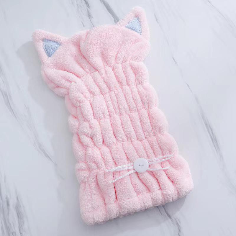 Women's Quick-Dry Coral Fleece Hair Wrap - Soft, Absorbent Cat Ear Bath Cap