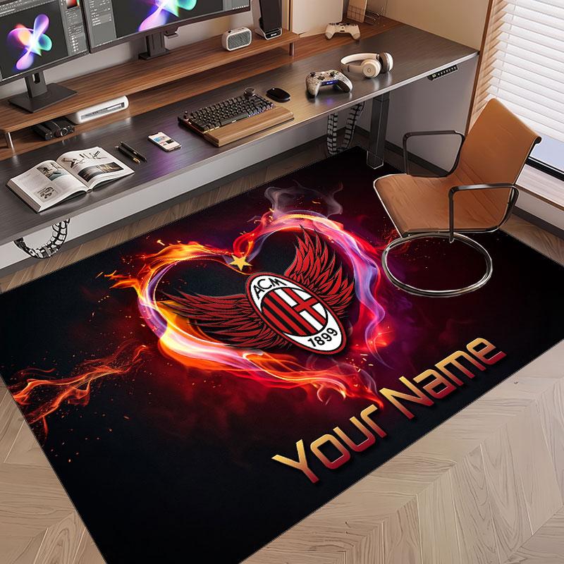 Custom Rug AC Milan Pattern Print Name Text Soft Non‑Slip Floor Carpet for Home Indoor Decoration