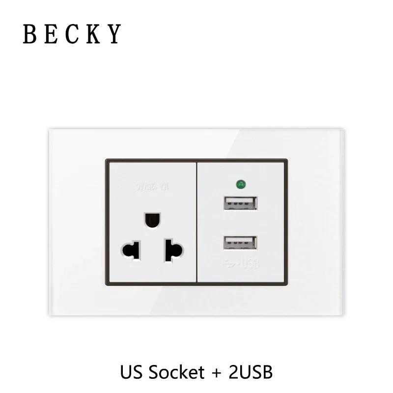 118 Type Piano Key White Tempered Glass Fashionable Switch Socket American British European Standard Universal Socket