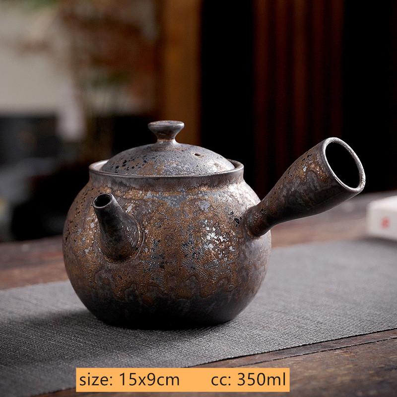 

350 мл Японский чайник из грубой керамики Домашний винтажный Большой емкости Чайник с боковой ручкой Керамический Красота Чайный заварник Традиционная чайная посуда