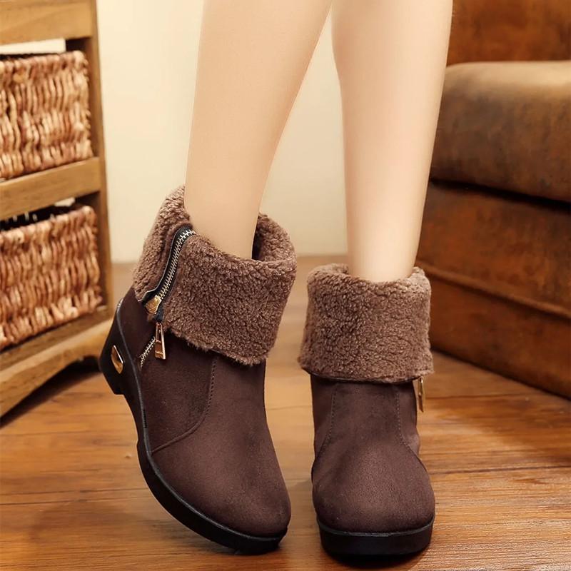 Fashion Winter Fur Warm Snow Boots Women Side Zip Flock Design Ankle Boots for Women Wedges Comfortable Keep Warm Platform Boots Botines