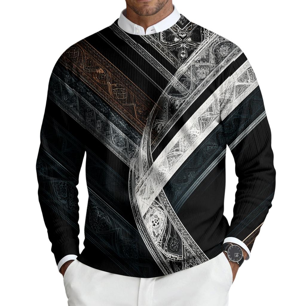 Herren Rundhals Langarm Rippstrick Pullover