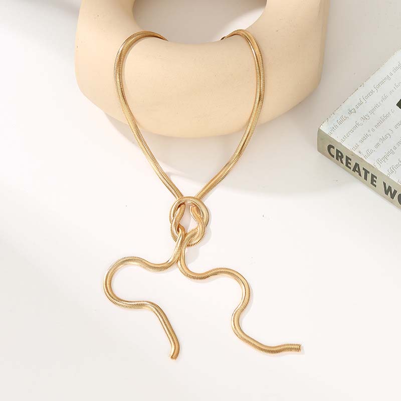 Vintage Gold Snake Chain Knot Long Tassel Necklace for Women Punk Chunky Thick Chest Chain Choker Neck Jewelry Gift