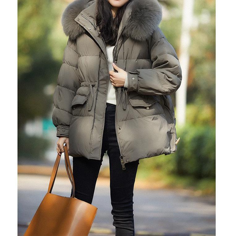 Fox big fur collar high-end pie overcomes goose down jacket white goose down jacket women's medium and long Pinghu winter women's clothing