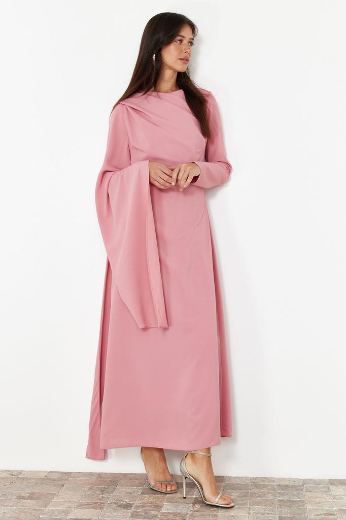 Women's Fashion Navy Blue Shawl Detailed Evening Dress Unlined Dress