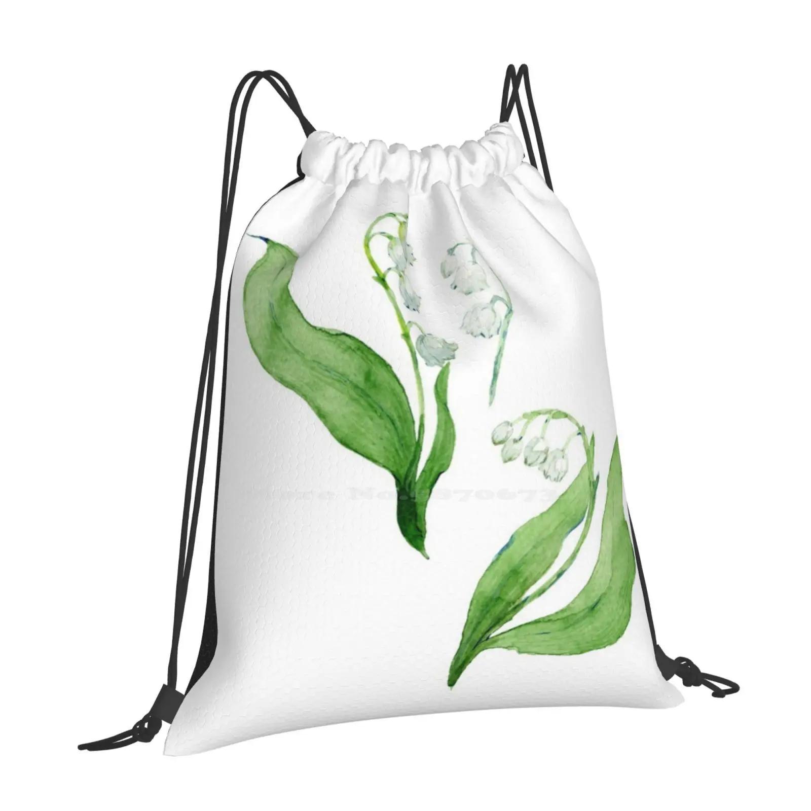 Lily Of The Valley School Bags Travel Laptop Backpack Lily Of The Valley Bud Flowers Floral Leaves Botanical Bouquet Garden OneSize
