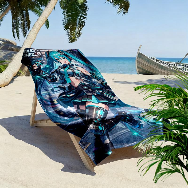 Anime Miku Print Beach Towel, Large Soft Quick Dry Towel for Beach Camping Swimming