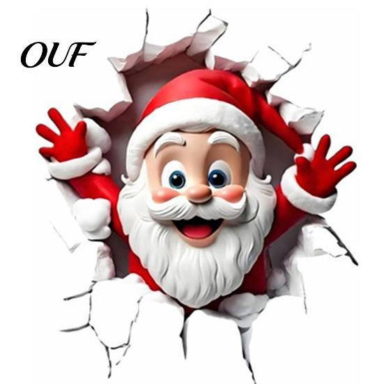 Seasonal Window Clings for Glass Christmas Wall Sticker, 3D Santa Claus Break Through Decal, Easy Peel Festive Art Living Room & Stick Holiday