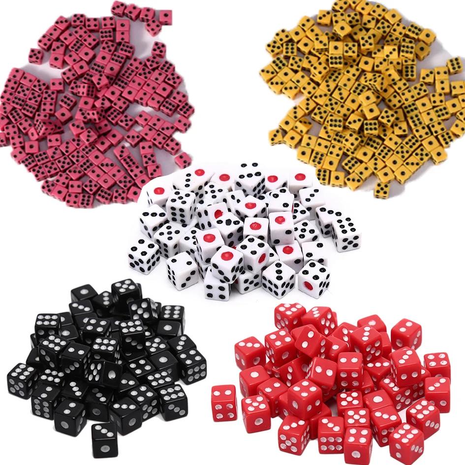 50Pcs/Lot Dices 8mm 7colors Plastic White Gaming Dice Standard Six Sided Decider Birthday Parties Board Game Drop Shipping