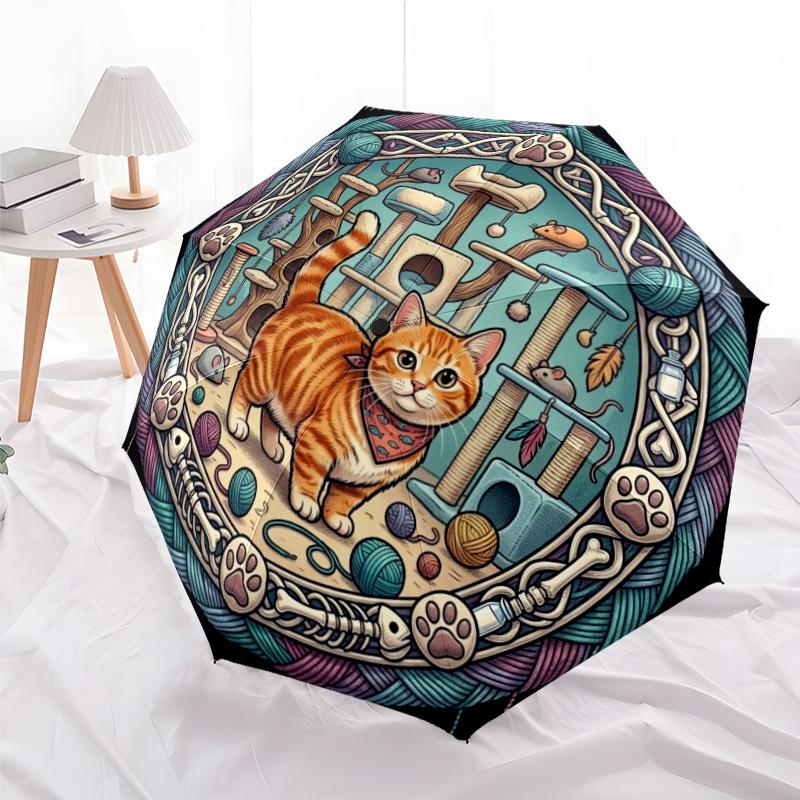 Cats Whiskers Adventure pattern umbrella, portable and foldable design, 8 ribs, a casual accessory for Halloween, Christmas, and birthday gifts.