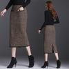 Knitted Midi Skirt Autumn Winter Women's Skirt with High Waist and Tight Pockets Slim One Step Thigh Length Skirt