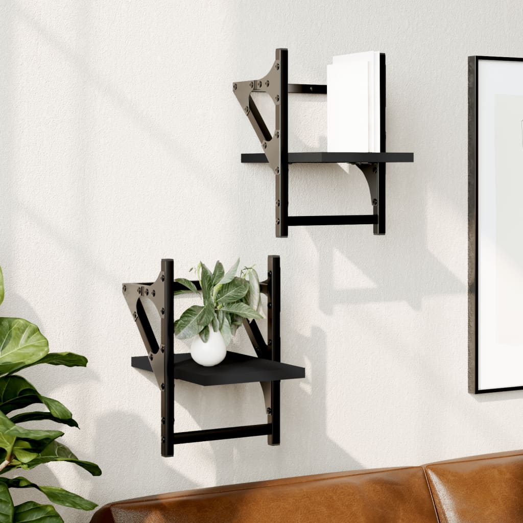 Wall Shelves with Rods 2 pcs Black 20 x 25 x 30 cm