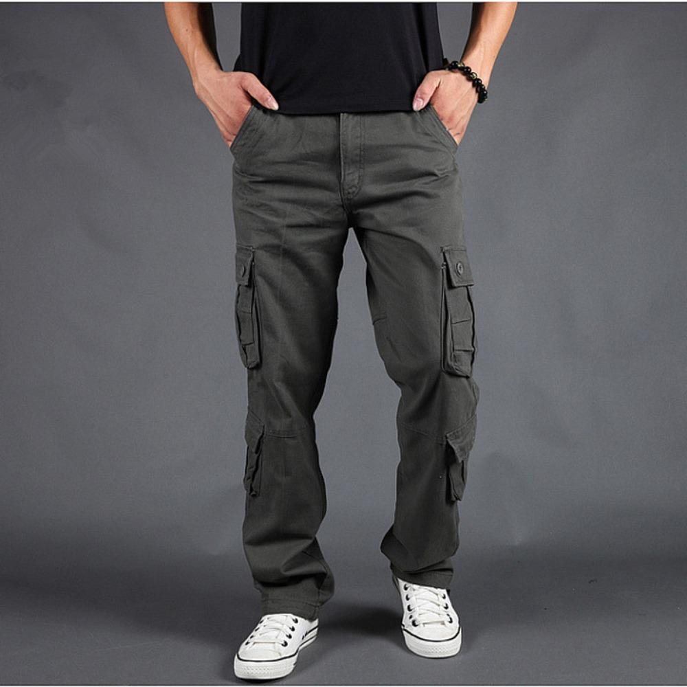 

Хлопковые брюки карго с высокой посадкой и свободного кроя, повседневные брюки с несколькими карманами, износостойкие тактические брюки для мужчин 44 зелёный/серый