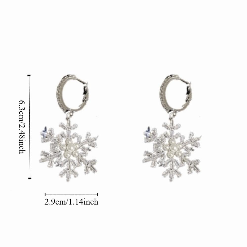 Imitating Pearls Crystal Snowflakes Earrings Silver Zircon Dangle Earrings  New Year