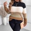 Autumn Winter New Style Contrast Color Loose Women Sweater Crew Neck Long Sleeve Knitwear Casual Slouchy Versatile Top