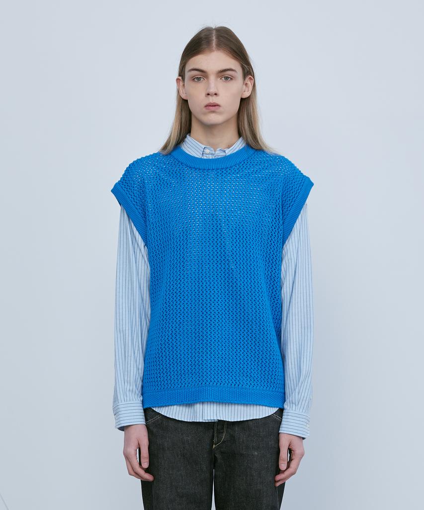 Knitted Net Round Vest Blue