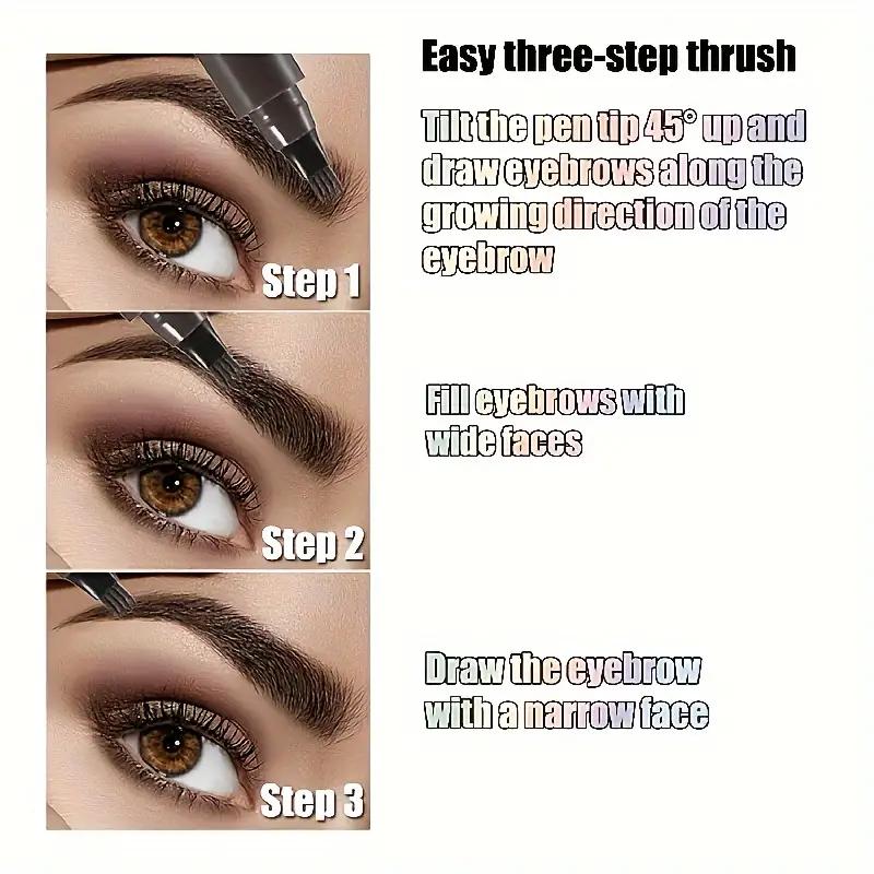 Waterproof 4 Point Liquid Eyebrow Pencil with 3D Long Lasting Eye Brow Brush - Natural Microblade Makeup Tools