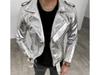 Handmade Fashion Casual Motorcycle Biker Men Silver Jacket Genuine Lambskin Leather