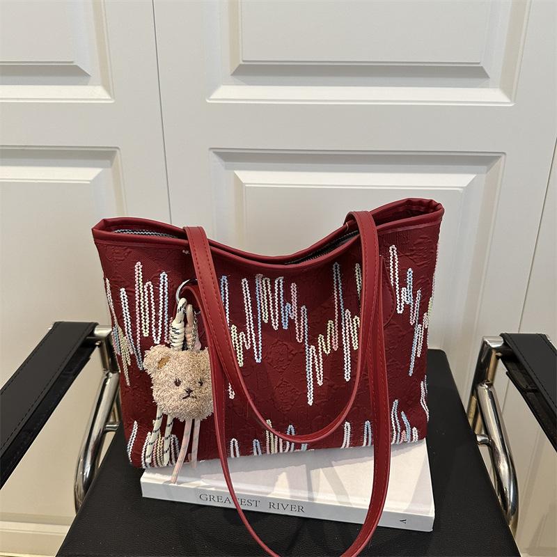 Large Capacity Student Class Cloth Bag Bag Women's New Shoulder Underarm Bag Striped Commuter Casual Tote Bag