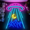 UFO Neon Sign for Wall Decor Alien Spaceship Mountain Neon Sign Dimmable Moon LED Neon Light Signs Light Up Sign for Bedroom Kids Space Game Room
