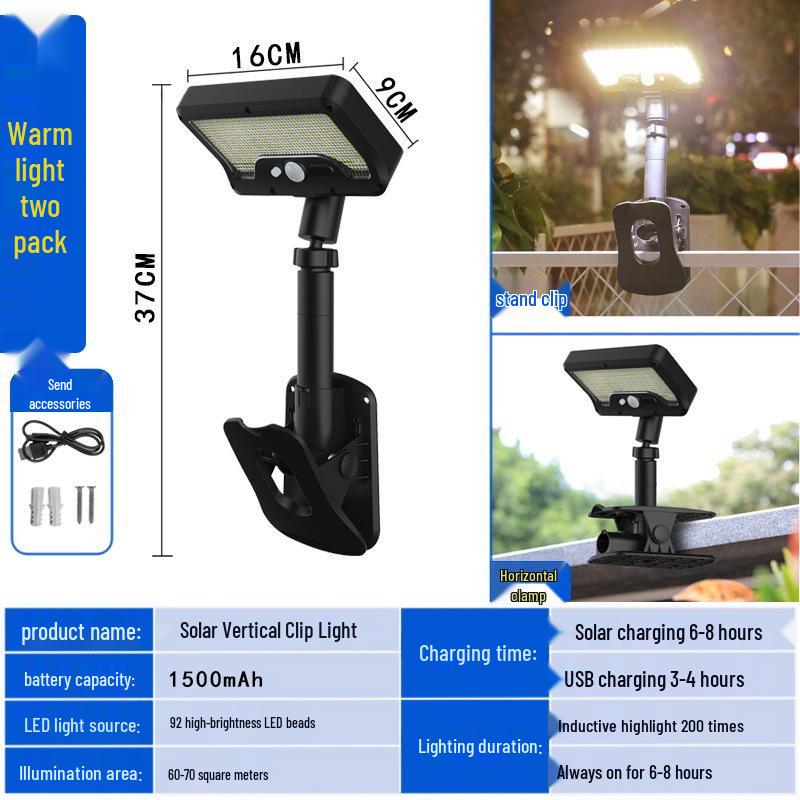 Solar Clip-on Outdoor Courtyard & Villa Wall Lamp for Park and Lawn Lighting