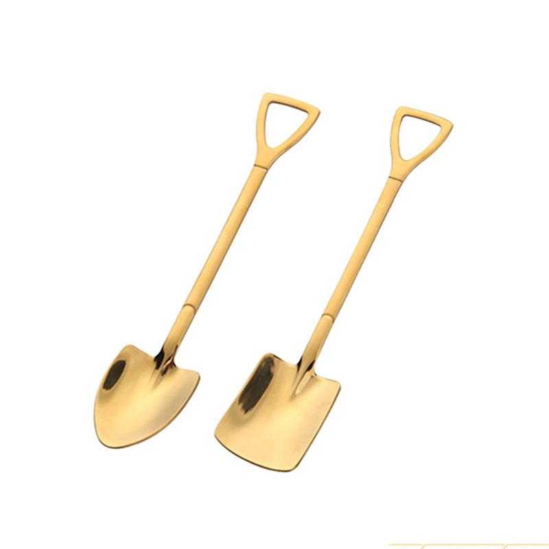 2pcs Shovel Spoons Stainless Steel TeaSpoons Creative Coffee Spoon For Ice cream Dessert Scoop Tableware Cutlery set