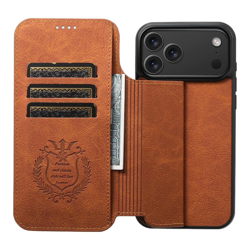 SUTENI J06 Für iPhone 17 Pro Max Hülle Leder mit Litschi-Textur Brieftasche Handyhülle Kompatibel mit MagSafe