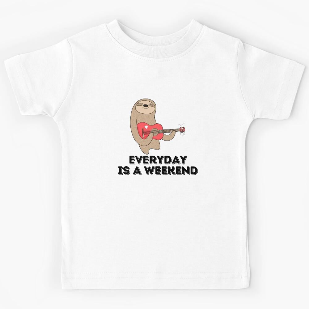 Everyday is a Weekend - Baby Sloth with Red Guitar Kids T-Shirt 150